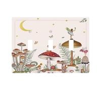 Mushroom Fairy Moon Stars Plant Boho 3 Gang Toggle Light Switch Cover Decorative Three Device Triple Toggle Switch Face Wall Plate Electrical Decorator Outlet Cover