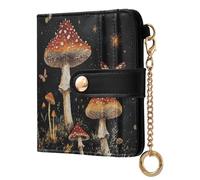 Mushroom Fall Butterfly Dark Pattern Small Women Wallet PU Leather RFID Blocking Bifold Compact Card Holder with Zipper Coin Pocket Purse for Women Ladies Girls