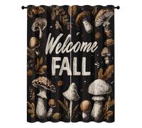 Mushroom Fall Curtains Eyelet 90% Blackout Curtain Botanical Leaves Rustic Drapes Thermal Insulated for Bedroom Living Room 46 x 54 Inch Drop 2 Panels