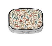 Mushroom Flora Pattern Pill Case Pill Box Travel Pill Organizer Small Square Medicine Box for Purse & Pocket Gifts