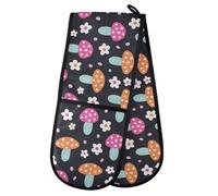 Mushroom Flowers Double Oven Mitt Heat Resistant Non-Slip Kitchen Gloves Extra Long 7" x 35" for Cooking Baking Barbecue Grilling
