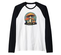 Mushroom Forest Design A Retro Fungi with Orange Toadstools Raglan Baseball Tee