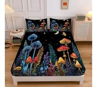 Mushroom Forest Double Fitted Sheet 30cm Extra Deep, Strange Fantasy Washable Fitted Sheet, Soft Brushed Microfiber Breathable Bedding 135x190x30cm, Multi-Color