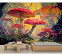 Mushroom Forest Mural Colorful Accent Wallpaper Enchanted Forest Wallpaper Kids for Bedroom Living Room Sofa TV Background Wall Mural Poster Decor 400 X 280 cm