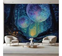 Mushroom Forest Peel and Stick Wall Mural Fantasy Enchanted Woods Canvas Removable Wallpaper,Self-Adhesive Premium Fabric Textured Wall Stickers Decor for Lounge Bedroom 366x254 cm