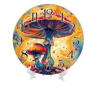 Mushroom Frameless Wall Clock Trippy Hippy Artwork Groovy Aesthetic Funky Abstract Gouache Splatter Colorful PVC Waterproof Non Ticking Bathroom Bedroom Battery Operated Wall Clock 10x10 Inch