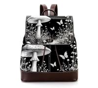 Mushroom Full Moon Phase Plants Butterflies in a Dreamy Night Sky Women Backpack, Small Travel Flap Rucksack Handbag Causal Daypack for Ladies Girls