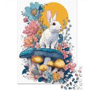 Mushroom Garden Rabbit Art Print Jigsaw Puzzles Puzzle for Adults Kids. 1000 Piece Whimsical Challenge Toy Educational Game Home Decoration for Adults& Kids Age 14 Years Up 52x38cm/1000pcs