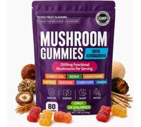 Mushroom Gummies with Lion’s Mane & Reishi - 80 Count 8-in-1 Functional Mushroom Complex 2500mg - Energy, Focus, Immunity Support - Vegan Mixed Fruit Gummies