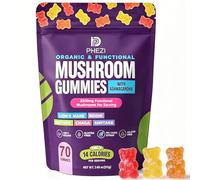 Mushroom Gummies with Lion's Mane Supplement, Focus, Energy, Raspberry Flavour (70 Gummies)