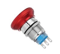 Mushroom Head Emergency Stop Switch 19mm Ip65 Metal Latching | 3pin 1no 1nc, Twist Reset Cover, Red Stop Sign, for Generator Boxes and Workshop Panels