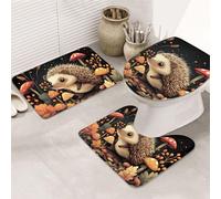 Mushroom Hedgehog Bathroom Rugs Sets 3 Piece, Soft Absorbent Memory Foam Bath Mats And U Shaped Contour Toilet Rug, Home Decoration, Quick Dry