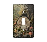 Mushroom Hedgehog Decorative Light Switch Cover Plate 1 Gang Single Toggle, Woodland Forest Mosses Wildlife Electrical Faceplate for Kitchen Bathroom, Animal Switchcover Decor