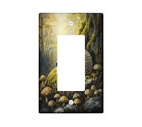Mushroom Hedgehog Decorative Light Switch Cover Wall Plate 1 Gang Single Rocker, Woodland Forest Mosses Wildlife Electrical Faceplate for Kitchen Bathroom, Animal Switchcover Decor