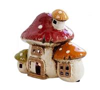 Mushroom House Candle Holder Glazed Ceramic Hand Painted Fairy Garden Tealight