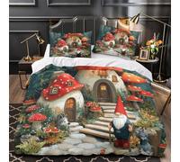 Mushroom House Comforter Cover 3D Design Printed Durable 3 Pcs Bedding Set Zipper Fantasy Fairy Tale Quilt Cover Luxury Machine Washable for Kids Girls Boys Adults Women Teens Super king（260x220cm）