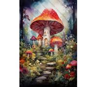 Mushroom House in A Forest with A Pathway Leading Funny Jigsaw Puzzles for Adults Wooden Cartoon Art Stress Relief Games Birthday Gifts for Friends Boys and Girls_500pcs