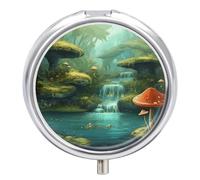 Mushroom in Jungle Trees Pill Box Medicine Pill Organizer 3 Compartment Daily Pill Case Small Pill Container Round Pill Holder Travel Pill Box Metal Pill Case for Purse Pocket