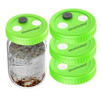 Mushroom Jar Liquid Culture Lid Wide Mouth Food Grade Plastic Grain Spawn Cultivation Mason Jar Lid with PTFE Membrane & Self Healing Injection Ports For Mushroom By ZHANXUBIO (86mm,3pcs)