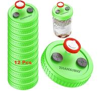 Mushroom Jar Liquid Culture Lid Wide Mouth Rejular Mouth Food Grade Plastic Grain Spawn Cultivation Mason Jar Lid with PTFE Membrane & Self Healing Injection Ports For Mushroom (12Pcs-Green)