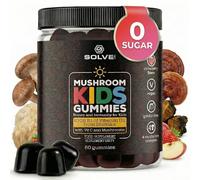 Mushroom Kids Gummies with Vitamin D2 & C | Sugar-Free, Vegan Daily Nutrition for Bones, Immunity & Focus | Lion’s Mane, Reishi, Chaga & Shiitake | Ages 3+ | 60 Gummies | Solve Labs