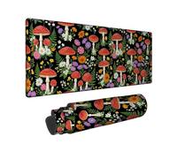 Mushroom Large Mouse Pad, Nature Floral Flower Fern Fall Red Rubber Smooth Extended Table Mousepad Desk Decor for Office Home Dorm Laptop 16x36 Inch