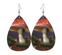 Mushroom Leather Earrings Dangle Drop Earring Lightweight Teardrop Earrings Vintage Bohemian Earring for Women Christmas Birthday Gift Fashion Jewelry