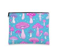 Mushroom Makeup Bag, Blue Fungi Cute Cosmetic Travel Pouch for Women, Portable Small Canvas Zipper Organizer, Fun Gift Toiletry Bag, Blue, 7x9 Inch, Mushroom