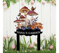 Mushroom Metal Sign Custom Garden Decor with Stake,Personalized Gardener Last Name Signs for Outside,Customized Butterfly Welcome Plaque for Gardening Gifts,Flower Ornament for Lawn Yard Porch Outdoor
