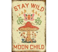 Mushroom Metal Tin Sign Stay Wild Moon Child Sign mushroom wall decor Retro Mushroom Signs Wall Decor mushroom bathroom decor 12 x 8 Inches