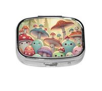 Mushroom Mini Pill Box Metal Travel Medicine Organizer with 2 Compartments Pocket-Sized Pill Container
