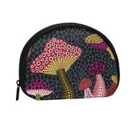 Mushroom Mini Zipper Coin Purse, Small Travel Organizer with All-Over Print, Durable Polyester Fabric, Compact Pouch for Coins,Keys