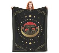 Mushroom Moon Alchemy Astrology Blanket Dark Boho Tarot Mushroom Gifts for Women Men Soft Warm Flannel Throw Blanket for Bed Home Sofa Valentine Day Decor 60"X50"