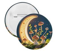 Mushroom Moon And Stars Badge Metal Round Pins, Lightweight Brooch for Backpack, Fashion Button Pins Badge for Shirts, Jackets, Shawl Coat, Unisex, 5PCS, Tinplate, metal round pins