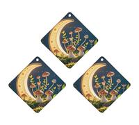 Mushroom Moon And Stars Car Air Freshener, 3 Pcs Rhombus Hanging Air Freshener Cards, Long Lasting Fragrance Scented Cards for Car, Home, Office Black-style