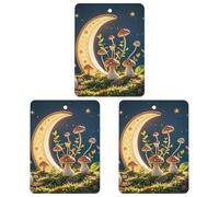 Mushroom Moon And Stars Car Air Freshener, 3 Pcs Square Hanging Air Freshener Cards, Long Lasting Fragrance Scented Cards for Car, Home, Office Black-style