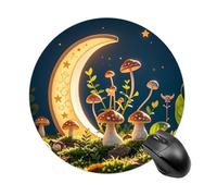 Mushroom Moon and Stars Mouse Pad Round Premium-Textured Waterproof Computer Mousepad, Stitched Edges Gaming Mouse Mat for Laptop, Home Office Decor Desk Accessories