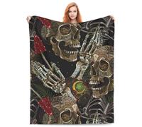 Mushroom Moon Skull Dark Gothic Fairy Tale Blanket - Skeleton Hands Horror Night Autumn Forest Art for Adult Kids - Soft Flannel for Bed Couch Sofa Christmas Decor 60x50 Inch