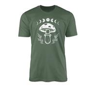 Mushroom Moons T-Shirt Top Tee - Fairycore Celestial Grunge Mystical Goblincore Magical Woodland Fairy Mother Earth Womens Fashion Clothing Gift Present (Small, Military Green)