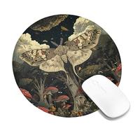 Mushroom Mouse Pad for Laptop Cottagecore Butterfly Forest Landscape Tree Cloud Night Brown Tan Red Polyester Rubber Decorative Anti-Slip Home Desk Company Mousepad for Wireless Mouse Round 8x8 Inch