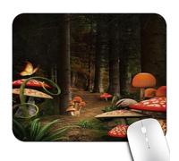 Mushroom Mouse Pad, Mushrooms in Deep Dark Forest Fantasy Nature Theme Earth Path Mystical Image Mouse Pads
