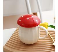 Mushroom Mug, Mushroom Mug With Lid, Kawaii Coffee Mug, Cute Mushroom Coffee Tea Cup, Ceramic Coffee Mug with Lid, Mushroom Decor Coffee Cup (Red)