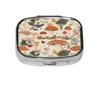 Mushroom Nature Wild Forest Pattern Pill Case Pill Box Travel Pill Organizer Small Square Medicine Box for Purse & Pocket Gifts