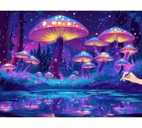 Mushroom Paint by Numbers for Adults Forest Painting by Numbers for Adults Beginners DIY Color Oil Painting Acrylic Paints Kits with 3 Brushes, Christmas Decorations Gifts for Women 90x70cm P-18