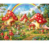 Mushroom Paint by Numbers for Adults Rainbow Painting by Numbers for Adults Beginners DIY Color Oil Painting Acrylic Paints Kits with 3 Brushes, Christmas Decorations Gifts for Women 70x50cm Q-45