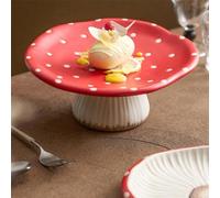 Mushroom Party Plates, Mushroom Cake Stand, Cute Ceramic Display Plate Serving Tray Dish Plate Holders for Dinner Plates, Use for Noodles, Rice, Pasta(Tall Tray 22cm)