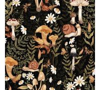 Mushroom Peel and Stick Wallpaper, 44x600cm Self Adhesive Forest Wallpaper with White Flowers Black and Green Leaves Snails Boho Self Adhesive Furniture Wrap for Living Room,Bathroom, Furniture