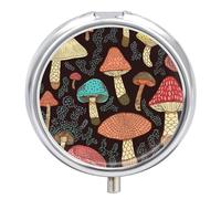 Mushroom Pill Box Medicine Pill Organizer 3 Compartment Daily Pill Case Small Pill Container Round Pill Holder Travel Pill Box Metal Pill Case for Purse Pocket