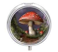 Mushroom Pill Box Small Round Pill Case Portable Travel Pill Container Multi-Functional Moisture Proof Metal Medicine Pill Organizer Box for Vitamins Fish Oil