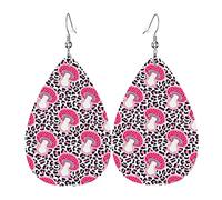 Mushroom Pink Black Leopard Print Leather Earrings For Women Dangle Earring Drop Pendant With Hook Gifts For Adult Girl